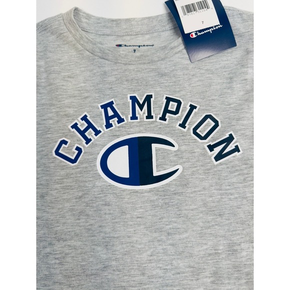 Champion Boys Long Sleeve T-Shirt Grey Collegiate Logo Crew Neck Shirt Size 7 - Picture 6 of 11